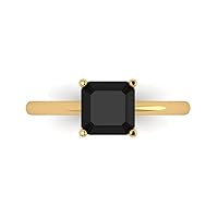 1.50 carat Asscher Cut Solitaire Natural Black Onyx Proposal Wedding Bridal Anniversary Ring 18K Yellow Gold