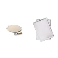 Nordic Ware, Tan Pizza Stone Set, 13 inch diameter & Natural Aluminum Commercial Baker's Half Sheet, 2-Pack, Silver