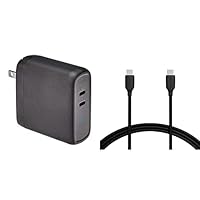 Amazon Basics 68W Two-Port GaN USB-C Charger (50W + 18W) for Laptops, Tablets and Phones with Power Delivery and 10ft USB-C Charging Cable - Black (May Ship Separately)