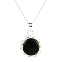 Beautiful Round black Onyx Flower Pendant 925 Sterling Silver JEwelry For Men/Women