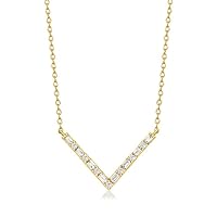 Baguette Cut Created Diamond Necklace 925 Sterling Silver 14K Yellow Gold Finish Pendant Necklace for Women's & Girl's