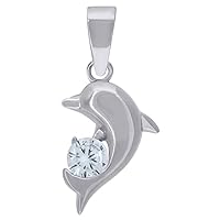 925 Sterling Silver Womens CZ Cubic Zirconia Simulated Diamond Dolphin Charm Pendant Necklace Jewelry for Women