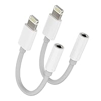 iPhone Headphone Adapter, 2 Pack [Apple MFi Certified] Lightning to 3.5mm Headphone/Earphone Jack Aux Audio Adapter Converter Dongle Compatible for iPhone 14 13 12 11 XS XR X 8 7 iPad, Support All Ios