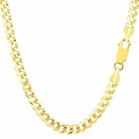The Diamond Deal Mens 14k Yellow Gold2.6mm,3.2mm,3.6mm,4.7mm,5.7mm,7.0mm,8.2mm,10mm,11.2mm,12.2mm Shiny Cuban Comfort Curb Chain Necklace For Pendants Or Bracelet with Lobster-Claw Clasp (7-30 inch)