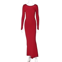 Women's Sexy Backless Long Formal Dresses Cocktail Party Evening Dresses Red