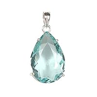 GEMHUB 18.65 Gram Sky Blue Aquamarine Pendant Without Chain, Brilliant Pear Cut Sterling Silver Pendant Without Chain For Women, Girls