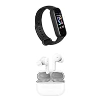 Amazfit Band 5 Fitness Tracker (Black) + PowerBuds Pro True Wireless Earbuds (White) Bundle, with Heart Rate Monitor, Earbuds w/Active Noise Cancellation, Smart Watch has Alexia Built-in