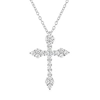 1 CT Round Created Diamond Religious Cross Pendant Necklace 14k White Gold Finish