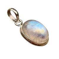 Natural Oval Rainbow Moonstone pendant 925 Sterling Silver Gemstone Jewelry