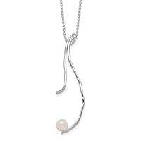 1.2mm 925 Sterling Silver Polished and Hammered Fwc Pearl With 2 In Extension Necklace 15.5 Inch Jewelry for Women