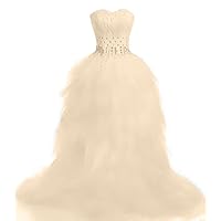 Women's Sweetheart Tulle Beaded Wedding Dress Strapless Long Bride Dresses Champagne