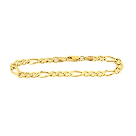Bracelet Real 10K Yellow Gold Hollow Figaro 4.0mm, 7" to 10"