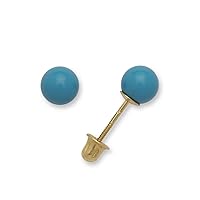 Solid 14K Yellow Gold Reconstituted Blue Turquoise Ball Stud Screw Back Earrings (3-8mm)