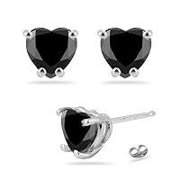 2.27 Cts AA Heart Black Diamond Stud Earrings in 18K White Gold- (Diamond Appraisal Included)