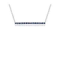 1.5 CT Round Created Blue Sapphire Bar Pendant Necklace 14K White Gold Finish