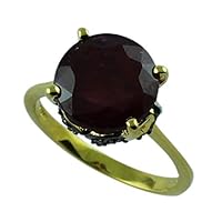 Carillon 5.26 Carat Ruby Gf Round Shape Natural Non-Treated Gemstone 925 Sterling Silver Ring Engagement Jewelry (Yellow Gold Plated) for Women & Men