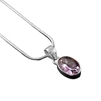 Oval Amethyst Pendant With Chain 925 Sterling Silver Gemstone Handmade Jewelry