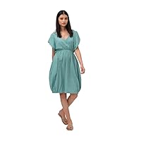 Linen Midi Dress, Short Sleeved Dress, Knee Length Dress, Linen Midi Dress, Elastic Waist Midi Dress by Indian Junk Store