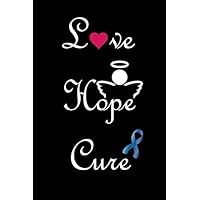 Love Hope Cure: dark blue awareness ribbon, colon (colorectal) cancer awareness, dot grid journal, blank notebook, 6