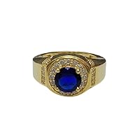 2.20 CT Round Cut Prong Set Blue Sapphire and VVS1 Diamond Men's Engagement Weding Anniversary Band Ring Sizable 14K Yellow Gold Over Sterling Silver