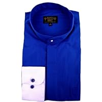 Mens Long Sleeve Standard Cuff Full Neckband Collar with Contrast Cuff Clergy Shirt | Royal Blue