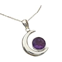 925 sterling silver half moon purple amethyst delicate pendant curb link chain jewelry