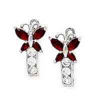 14k White Gold January Red CZ Cubic Zirconia Simulated Diamond Butterfly Angel Wings Leverback Earrings Measures 12x7mm Jewelry for Women
