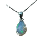 925 Sterling Silver Genuine Teardrop Ethiopian Opal Gemstone Pendant October Birthstone Jewelry