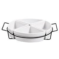 Gibson Elite Gracious Dining Dinnerware, 4-Section Tray Set with Metal Rack, White