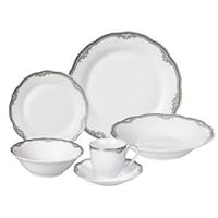 Lorren Home Trends 24 Piece Elizabeth Design Porcelain Wavy Edge Dinnerware Set, White