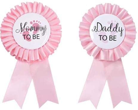 Daddy to be & Mom to be Tinplate Badge Pin - Baby Shower Button New Dad Gifts Gender Reveals Party Baby Girl Pink Rosette Button Baby Celebration (Pink)