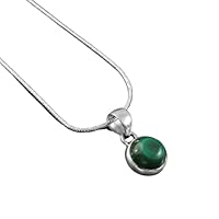 Handmade 925 Sterling Silver Malachite Round Pendant With Chain Necklace Gift Jewelry