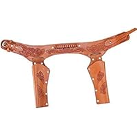 Kids Tooled Double Holster Cartridge Belt - Natural Tan Genuine Leather (30