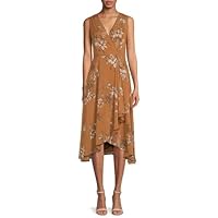 Calvin Klein Floral Faux Wrap Dress, Brown Multi, 2