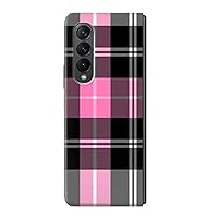 jjphonecase R3091 Pink Plaid Pattern Case Cover for Samsung Galaxy Z Fold 3 5G