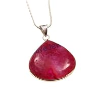925 Sterling Silver Genuine Pink Agate Gemstone Large Pendant With Chain Jewelry Birthday Gift Jewelry