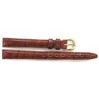 10MM Brown Crocodile Calf Padded Tapered Stitched Leather Watch Band Strap