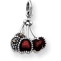 Marcasite Enameled Cherries/Cherry Charm, Sterling Silver