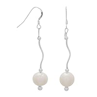 925 Sterling Silver Wave Design Tube With Freshwater Cultured Pearl French Wire Earrings Jewelry for Women