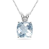 3.40 Cts of 10 mm AA Cushion Aquamarine Solitaire Scroll Pendant in 18K White Gold