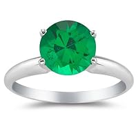 0.20 Cts of 4 mm AAA Round Natural Emerald Solitaire Ring in 18K White Gold