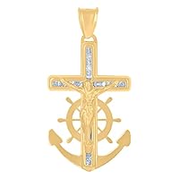 14k Yellow Gold Mens CZ Cubic Zirconia Simulated Diamond Nautical Ship Mariner Anchor Crucifix Religious Charm Pendant Necklace Measures 33.4x16.7mm W Jewelry Gifts for Men