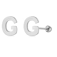18G Tiny Initial Stud Earrings for Women Girls 925 Sterling Silver 14K Gold Plated Hypoallergenic Cute Small Alphabet Letter Cartilage Tragus 3mm Ball Screw Back Piercing Sensitive Ear