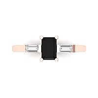 1.05ct Emerald cut 3 stone Solitaire Genuine Natural Black Onyx Proposal Wedding Anniversary Bridal Ring 18K Rose Gold