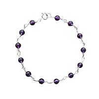Natural Amethyst 3mm Round Shape Smooth Cut Gemstone Beads 7 Inch Silver Plated Clasp Bracelet For Men, Women. Natural Gemstone Link Bracelet. | Lcbr_00335