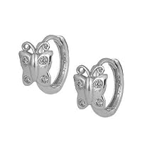 Girl's Jewelry - Sterling Silver Butterfly CZ Huggie Hoop Earrings