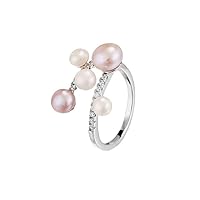 Simplism Zircon Pearls Adjustable Handmade 925 Sterling Silver Ring C2470