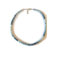 Natural Blue Opal Shaded Necklace 18 Inch With Sterling Silver, Heishi Tyre Beads, Smooth Cut, Blue Color, Opal Necklace, Silver Jewelry, Shaded Blue