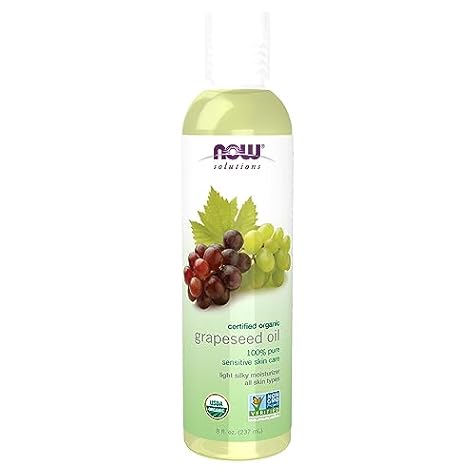 NOW Solutions, Organic Grapeseed Oil, Skin Care for Sensitive Skin, Light Silky Moisturizer for All Skin Types, 8-Ounce