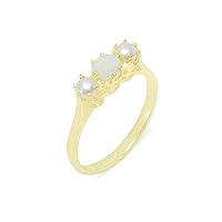 14k Yellow Gold Natural Opal Cultured Pearl Womens Trilogy Ring - Sizes 4 to 12 Available